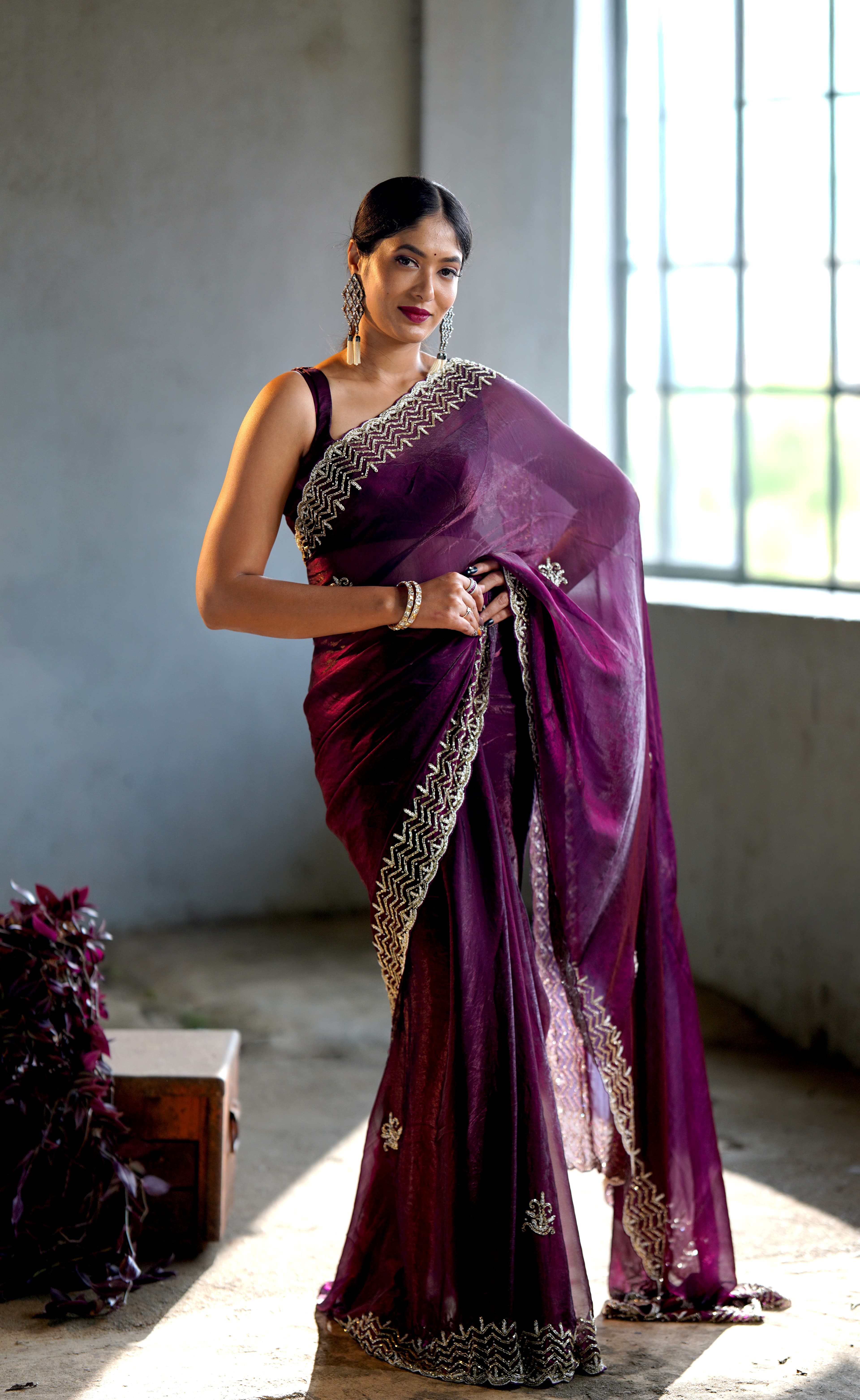 luxurious Wine-Purple Saree